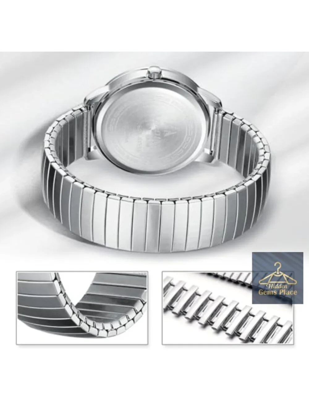 Men's Stainless Steel Analog Quartz Watch Waterproof Easy Reader Expansion Band